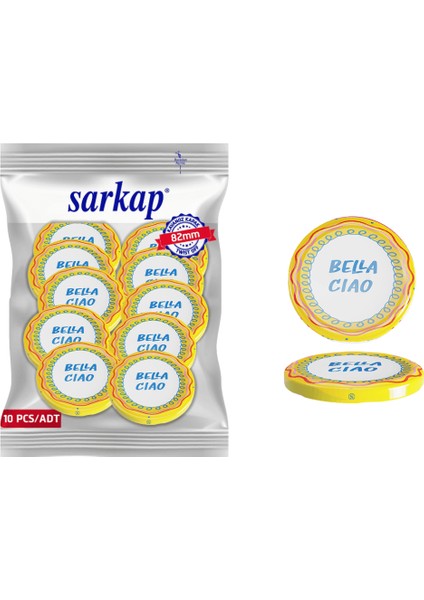 Hijyenik Paketli 10 Adet Kavanoz Kapağı Dolce Vita Desenler 82 mm - Bella Ciao Sarı