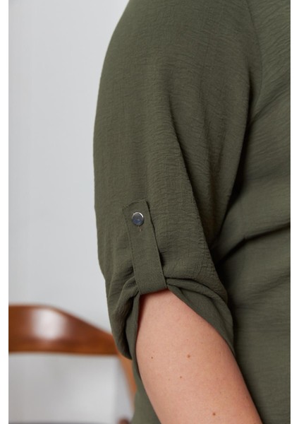 Kol Detaylı Büyük Beden Gömlek Yaka Haki Bluz fırsatları