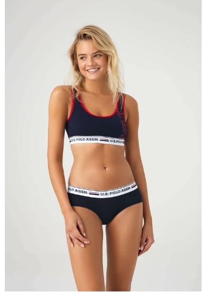 Lisanslı %95 Pamuklu Kadın Büstiyer Slip Kutulu Takım Set / Lacivert