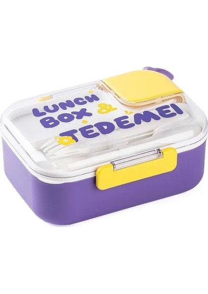 2 Bölmeli Paslanmaz Çelik Sızdırmaz Çatal ve Kaşıklı Saklama Kabı Beslenme Kabı 750 ml Mor Ithal Ürün