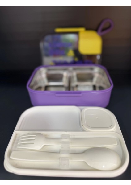 2 Bölmeli Paslanmaz Çelik Sızdırmaz Çatal ve Kaşıklı Saklama Kabı Beslenme Kabı 750 ml Mor Ithal Ürün fırsatları