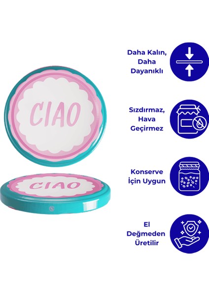 Hijyenik Paketli 10 Adet Kavanoz Kapağı Dolce Vita Desenler 82 mm - Ciao Pembe modelleri