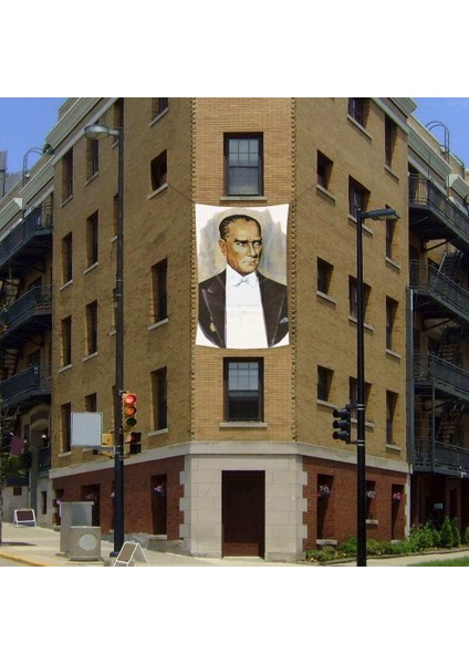 Atatürk Portre Poster Cephe Bayrağı -200X300CM ( 2x3 Metre) -Bayrak