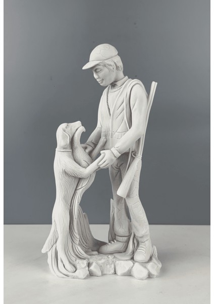 Avcı ve Köpeği Dekoratif Biblo Heykel 29 x 14 cm