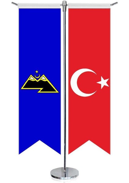 Karaçay, Karaçaylı Bayrağı ve Türkiye Kırlangıç Saten T Direk Masa Bayrağı 2'li