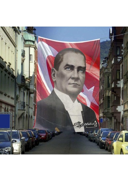 Sivil Mustafa Kemal Atatürk Ay-Yıldız Poster Dış Cephe Bayrak- 6x9 Metre