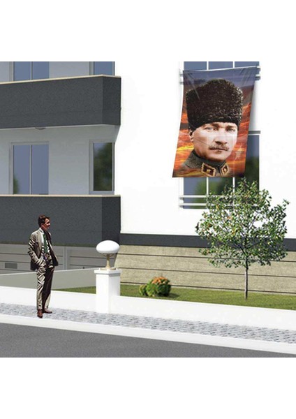 Kalpaklı Atatürk Poster Cephe Bayrağı 1,5 x 2,25 Metre