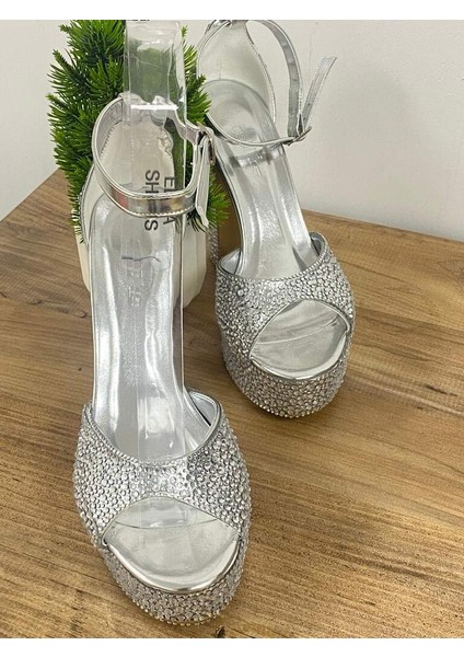 0000052 12 cm Inci Taş Detaylı Yüksek Topuklu Gelin & Abiye Ayakkabısı