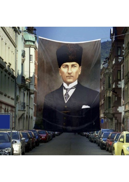 Kalpaklı Mustafa Kemal Atatürk Poster Dış Cephe Bayrağı - 6x9 Metre