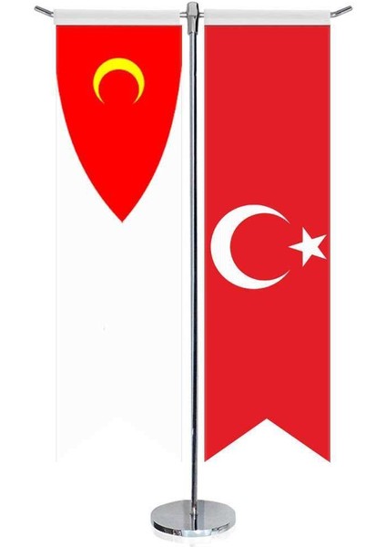 Germiyanoğulları Beyliği Bayrağı ve Türkiye Kırlangıç Saten T Direk Masa Bayrağı 2'li