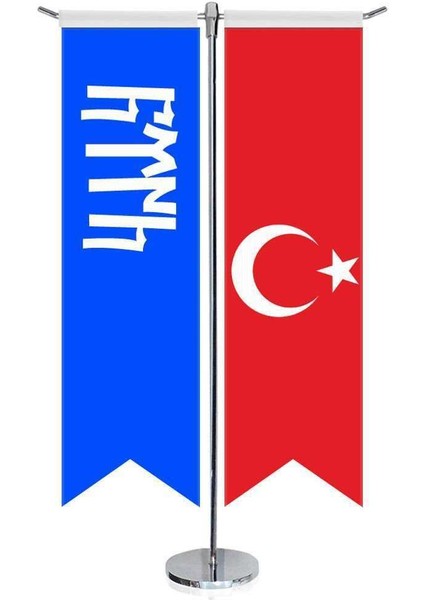 Göktürkçe Türk Yazılı ve Türkiye Kırlangıç Saten T Direk Masa Bayrağı 2'li