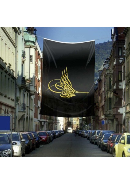 Osmanlı Tuğrası Bayrağı Siyah Tuğra Raşel Bayrak -400X600 cm