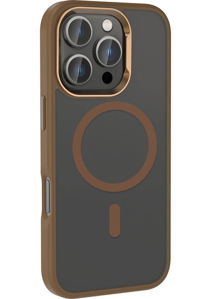 Apple iPhone 16 Pro Kılıf Magsafe Şarj Özellikli Parlak Kamera Çerçeveli Vlmr Kost Kapak-Rose Brown fırsatları