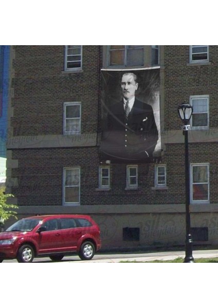 Takım Elbiseli Sivil Gazi Mustafa Kemal Atatürk -Siyah Beyaz Portre -Poster Cephe Bayrak - 300X450CM