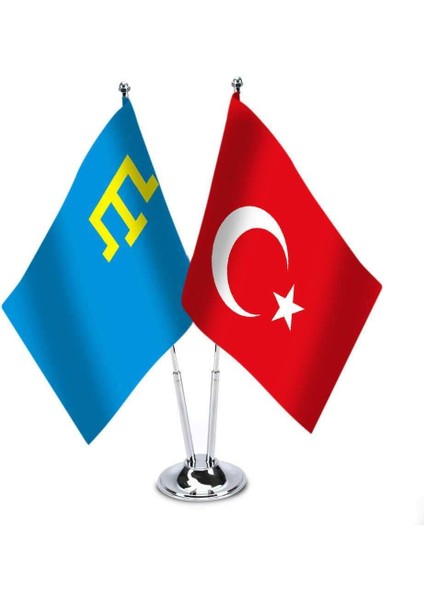 Kırım Hanlığı Türkiye İkili Saten Masa Bayrağı
