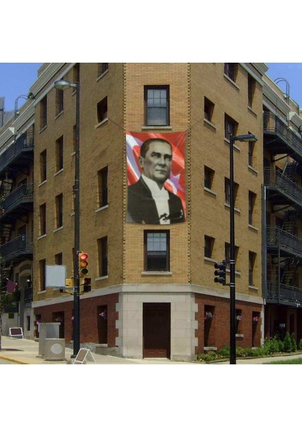 Sivil Mustafa Kemal Atatürk Ay-Yıldız Poster Cephe Bayrak- 2x3 Metre