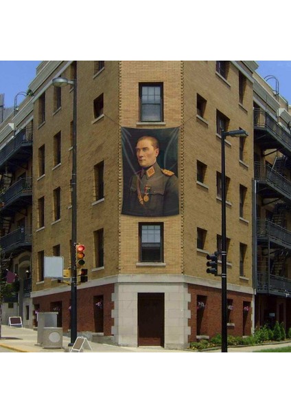 Üniformalı Gazi Mustafa Kemal Atatürk Poster Cephe Bayrak - 200X300CM (2 x 3 Metre)