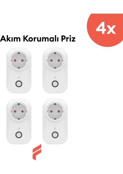 Akıllı Akım Korumalı Priz 4'lü Set (16 Amper), Wifi, Uzaktan Kontrol, Enerji Tüketim Takibi