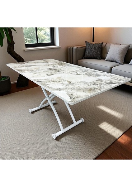Ortadan Açılır Akıllı Masa Mdf Tabla Beyaz Ayaklı