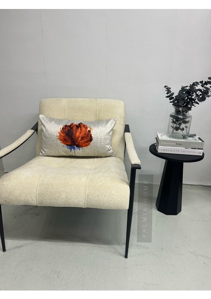 Kiremit Renk Çiçek Desenli Çift Taraflı Dekoratif Kırlent Kılıfı 32 x 55 cm