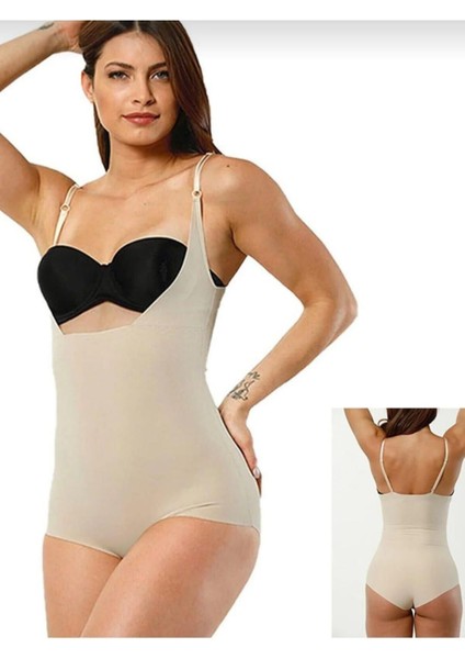 Kadın Ten Göğüs Destekli Body 2 Beden Incelten Hayalet Korse
