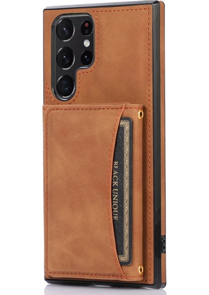 Samsung Galaxy S21 Ultra 5g Cüzdan Telefon Kılıfı Iyi Korumalı Fall Anti-Fall Çoklu Kart Yuvaları Deri Kaplamalı Tpu Kabuk-Brown (Yurt Dışından)