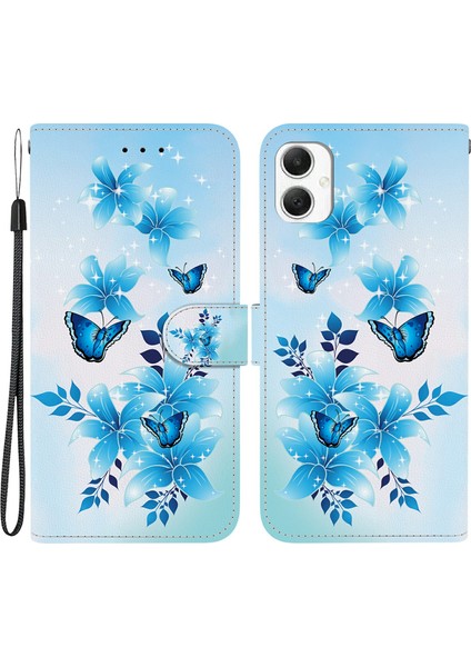 Samsung Galaxy A06 Kılıf Desen Baskı Anti-Drop Deri Flip Cüzdan Telefon Kılıfı Kordon-Mavi Için (Yurt Dışından)