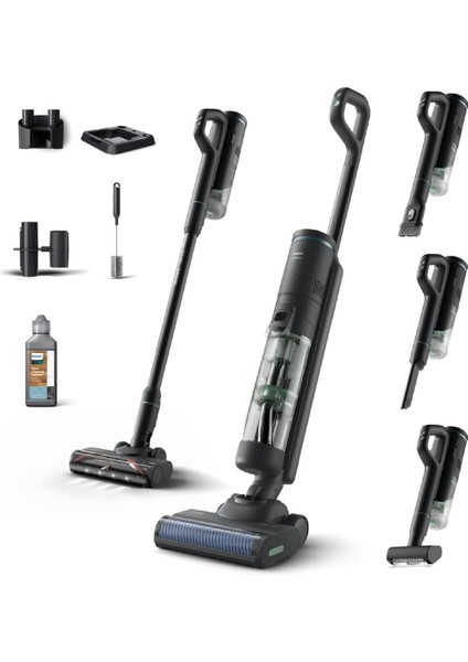7000 Aquatrio Kablosuz Süpürge: 3'ü 1 Arada, Kendi Kendini Temizleme, 25 Dk Çalışma, Uzun Aralık Aparatı, Kombinasyon Başlığı, Zemin Solüsyonu, 80M² Alan (XW7263/11)