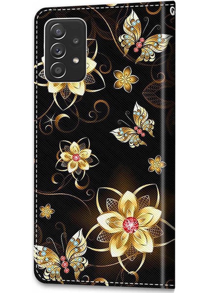 Pu Deri + Tpu Telefon Kapak Desen Baskı Iyi Korumalı Standı Cüzdan Kılıf Samsung Galaxy A53 5G-A15 Altın Için Askı ile (Yurt Dışından) modelleri