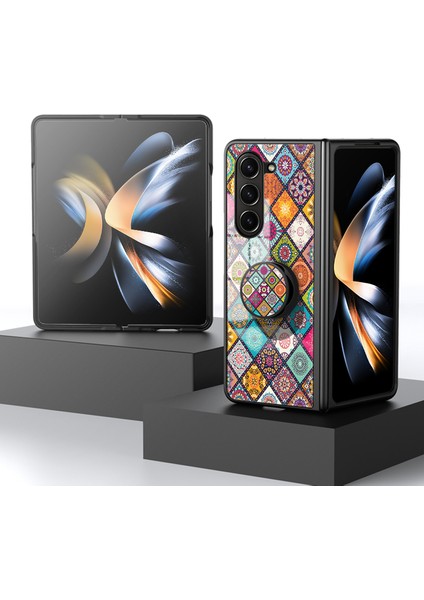 Samsung Galaxy Z Fold5 Için 5g Şok Geçirmez Çiçek Arka Kapak Temperli Cam+Pc+Tpu Kickstand Telefon Kasası, Kordon Kontrollü Desen (Yurt Dışından) fiyatları