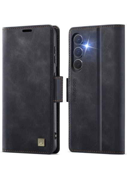 Samsung Galaxy S24 Kılıf Autspace A11 Rfıd Engelleme Retro Deri Cep Telefonu Cüzdan Kapak-Siyah (Yurt Dışından)