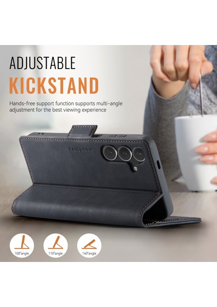 Samsung Galaxy S24 Kılıf Autspace A11 Rfıd Engelleme Retro Deri Cep Telefonu Cüzdan Kapak-Siyah (Yurt Dışından) modelleri