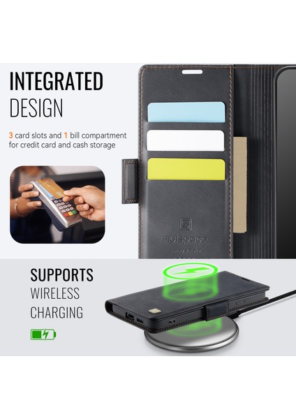 Samsung Galaxy S24 Kılıf Autspace A11 Rfıd Engelleme Retro Deri Cep Telefonu Cüzdan Kapak-Siyah (Yurt Dışından) indirimleri