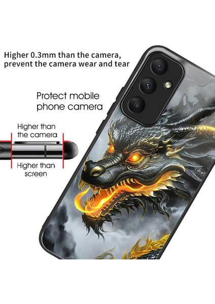 Samsung Galaxy A36 5g Kılıf Temperli Cam Tpu Damla Korumalı Desen Baskı Telefon Kapağı-Siyah Ejderha (Yurt Dışından) fiyatları