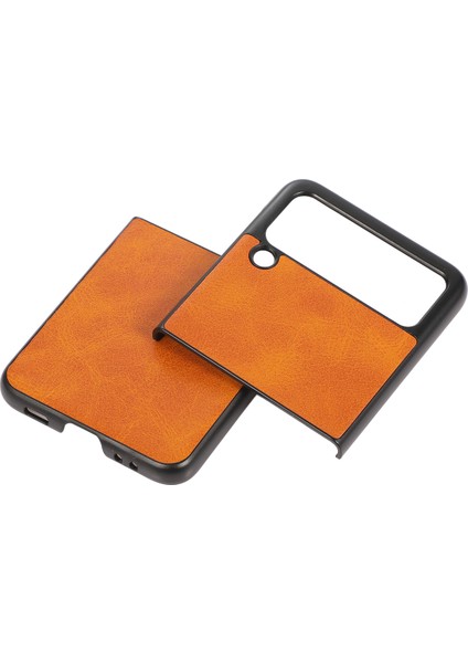 Hafif Hibrit Pu Deri Cowhide Tahıl Hard Pc Samsung Galaxy Z Flip3 Için 5g-Orange Için (Yurt Dışından) fiyatları