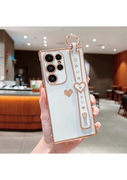Samsung Galaxy S25 Ultra Kılıf Bileklik Kickstand Aşk Kalp Tpu Telefon Kapak Parmak Tutucu-Fildişi Beyaz (Yurt Dışından)