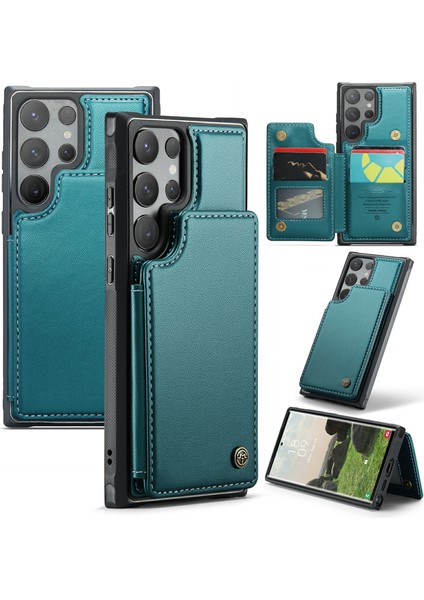 Samsung Galaxy S24 Ultra Cep Telefonu Kılıfı Parlak Rfıd Engelleme 5 Kart Yuvası Kapak-Yeşil (Yurt Dışından)