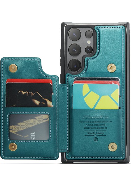 Samsung Galaxy S24 Ultra Cep Telefonu Kılıfı Parlak Rfıd Engelleme 5 Kart Yuvası Kapak-Yeşil (Yurt Dışından) fiyatları