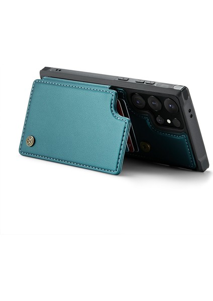 Samsung Galaxy S24 Ultra Cep Telefonu Kılıfı Parlak Rfıd Engelleme 5 Kart Yuvası Kapak-Yeşil (Yurt Dışından) modelleri