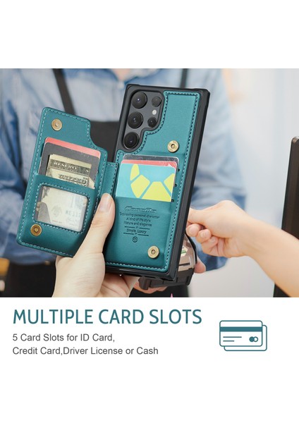 Samsung Galaxy S24 Ultra Cep Telefonu Kılıfı Parlak Rfıd Engelleme 5 Kart Yuvası Kapak-Yeşil (Yurt Dışından) indirimleri