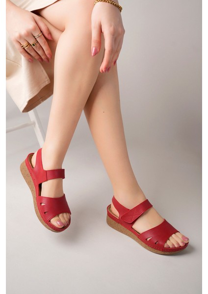 Gloria Anatomik Ortopedik Bantlı Günlük Kadın Sandalet Kırmızı Renk modelleri