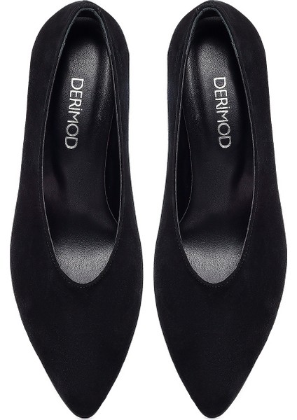 Kadın Siyah Kısa Ince Topuklu Süet Deri Stiletto 25AFD184910