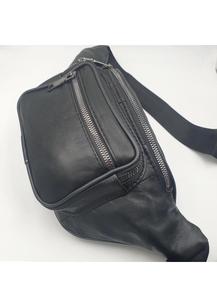 Ayarlanabilir Deri Bel Çantası, Siyah, Şık ve Rahat Kullanım