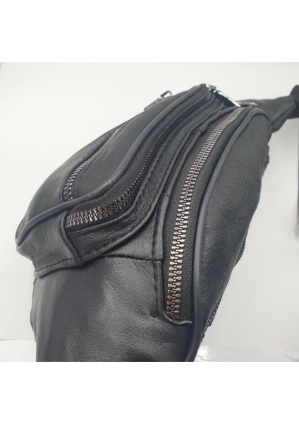 Ayarlanabilir Deri Bel Çantası, Siyah, Şık ve Rahat Kullanım