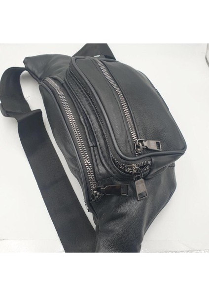 Ayarlanabilir Deri Bel Çantası, Siyah, Şık ve Rahat Kullanım