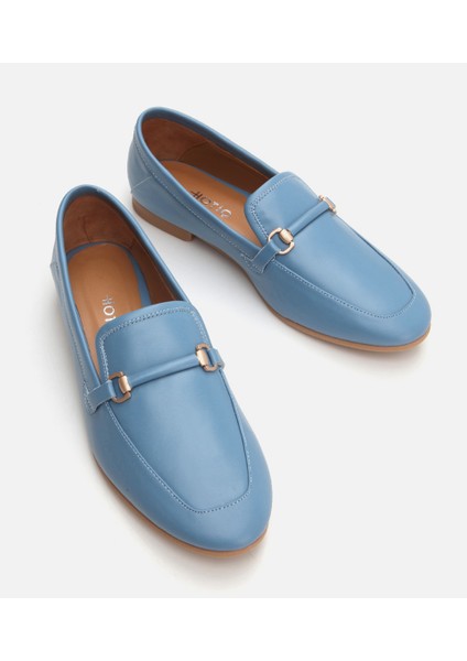 Kadın Deri Mavi Loafer modelleri