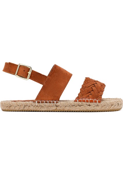 Kadın Turuncu Örgü Detaylı Süet Deri Espadril 25SFD206310