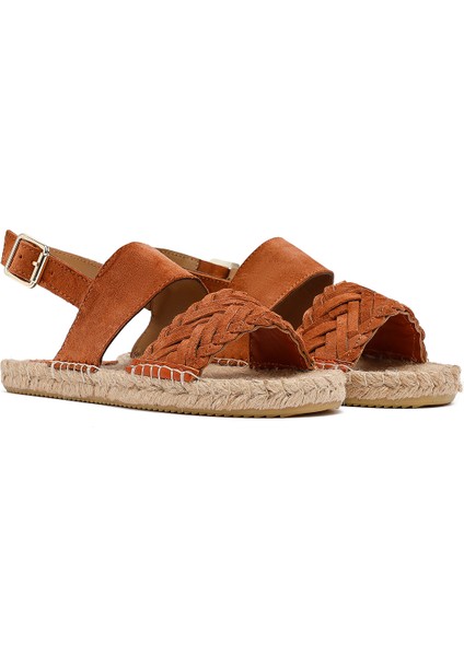 Kadın Turuncu Örgü Detaylı Süet Deri Espadril 25SFD206310 modelleri