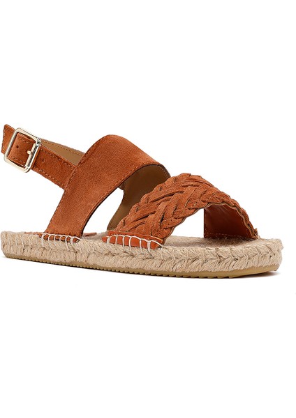 Kadın Turuncu Örgü Detaylı Süet Deri Espadril 25SFD206310