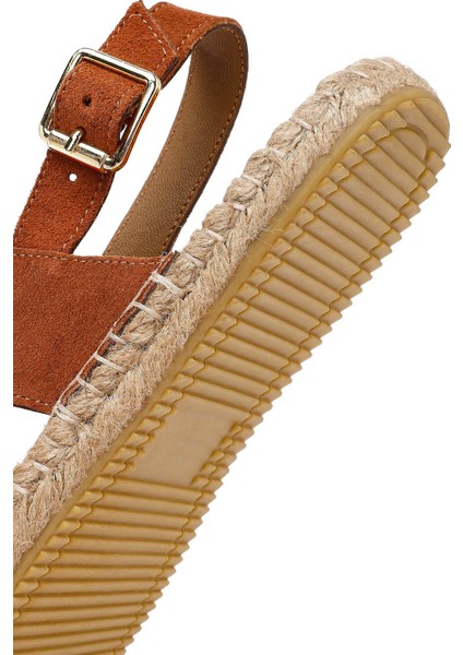 Kadın Turuncu Örgü Detaylı Süet Deri Espadril 25SFD206310